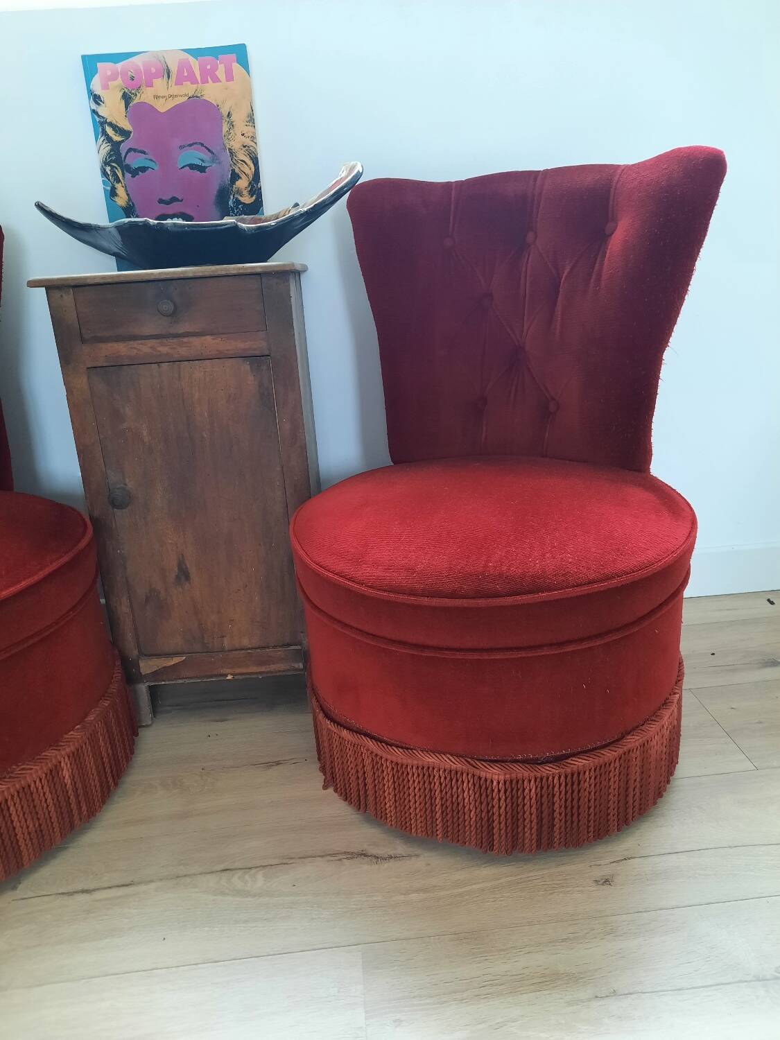 Pair of Napoleon III style red velvet armchairs