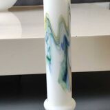 Tubular vase in white opaline, polychrome smoke volutes. Snowflake/Dalian Co. Ltd. High 29 cm