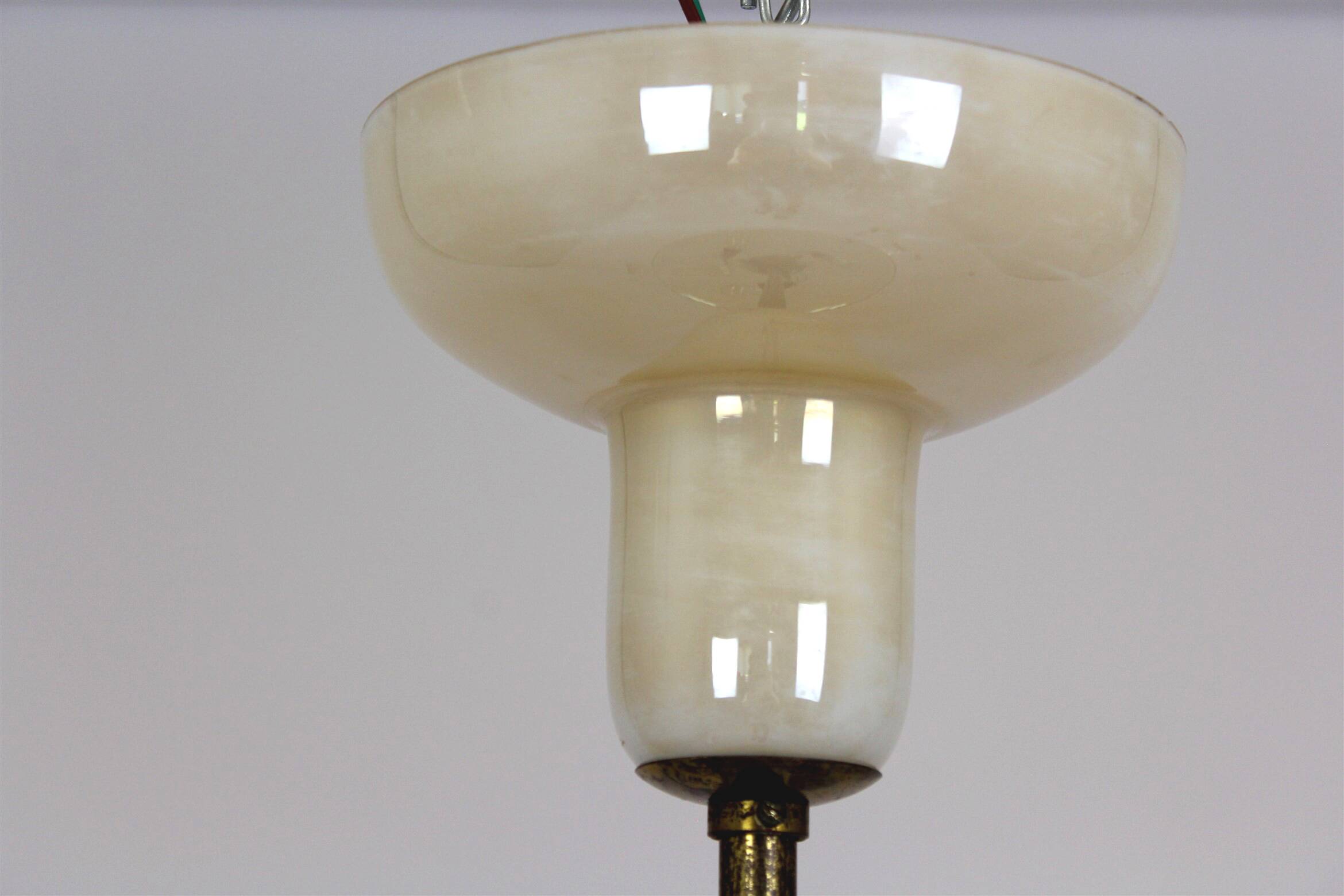 Brass and Curved Glass Ceiling Light from ESC Zukov, 1940s