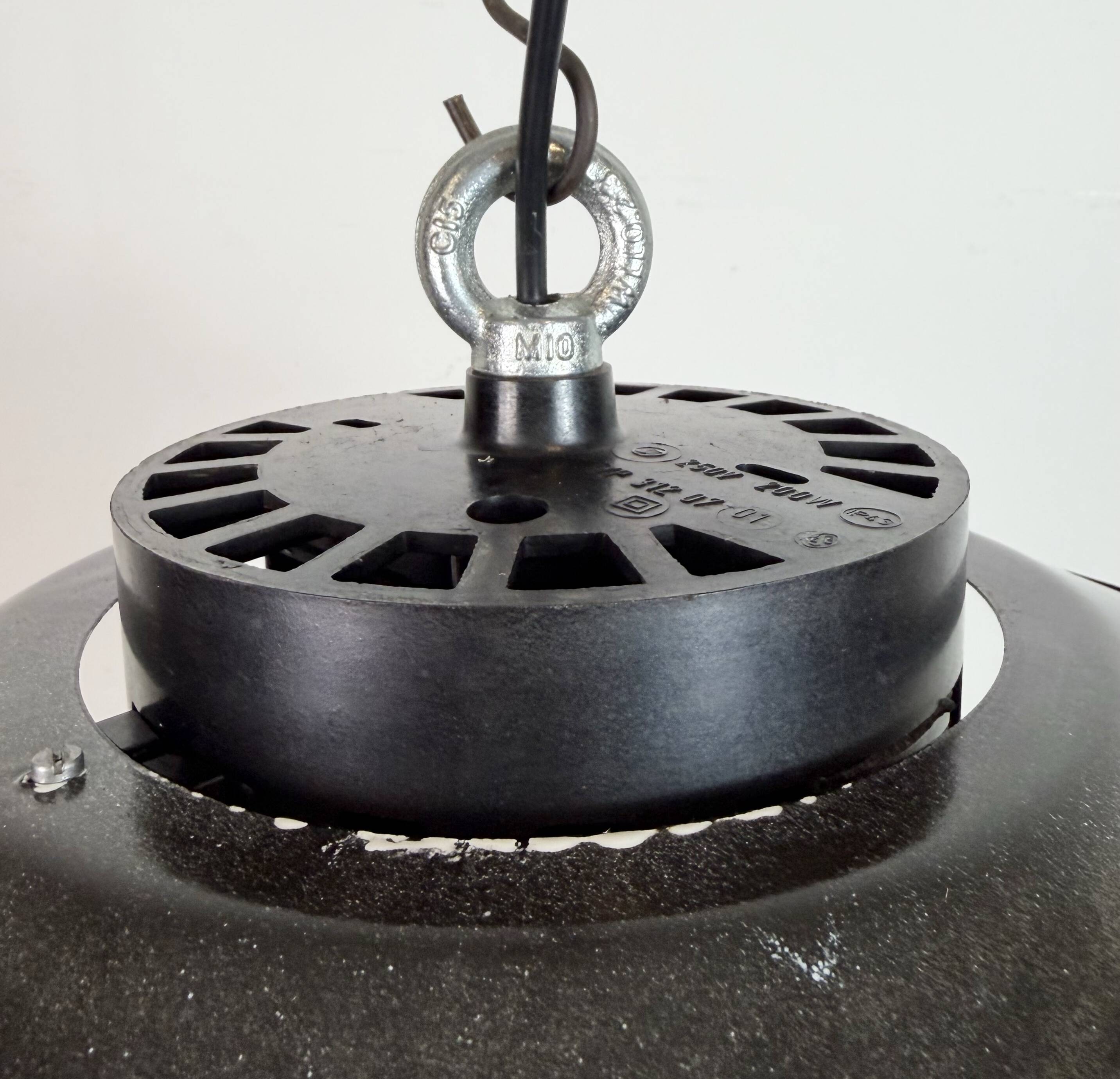 Industrial Grey Enamel Pendant Lamp with Milk Glass, 1960s