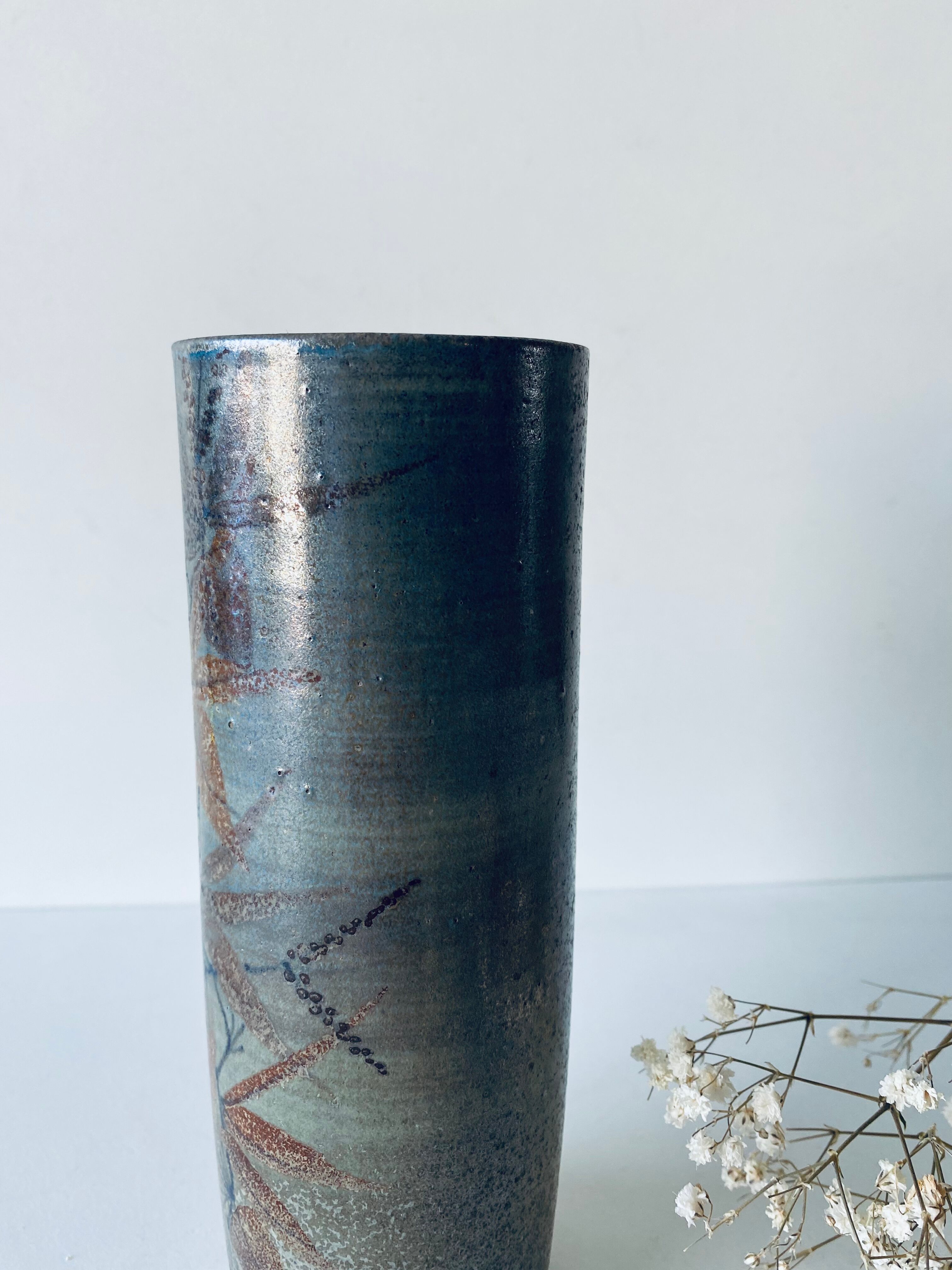 Signed ceramic tubular vase