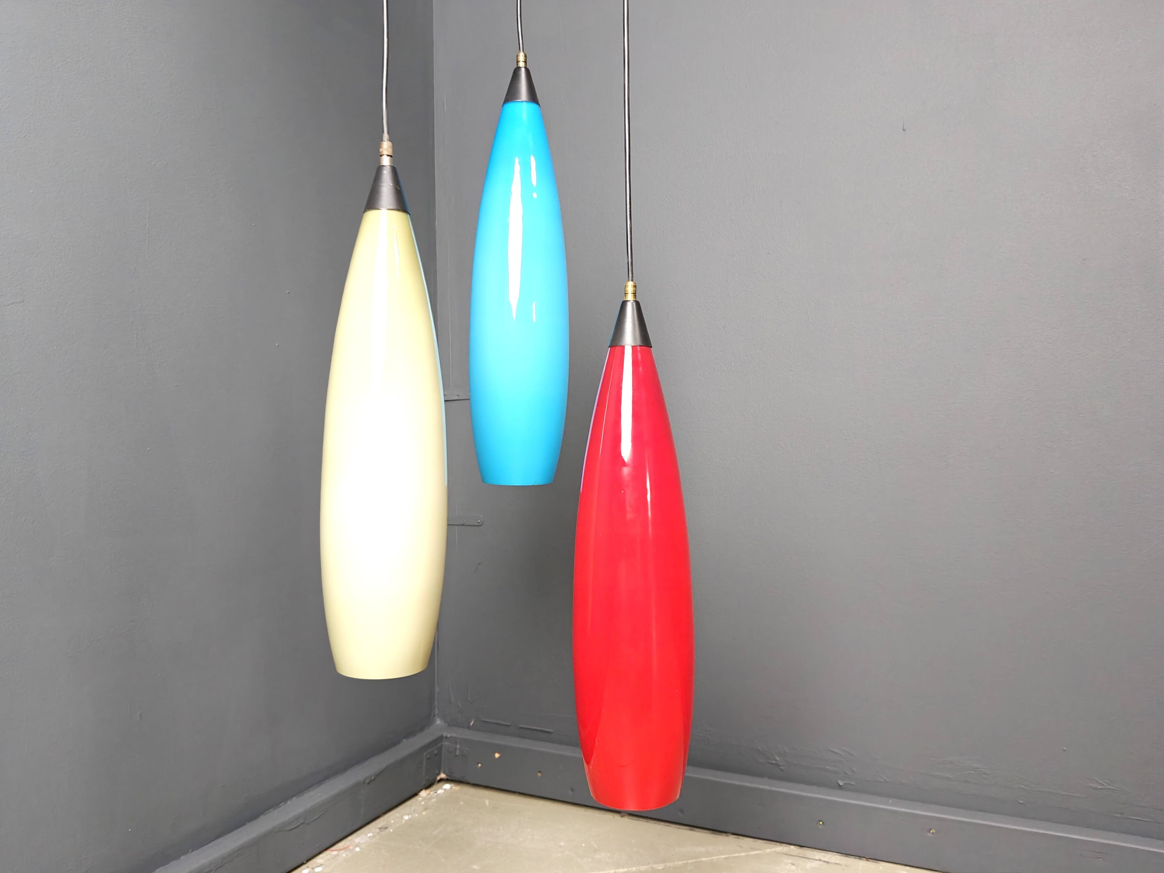 Vintage 3 glass pendant lights by Vistosi, 1970s