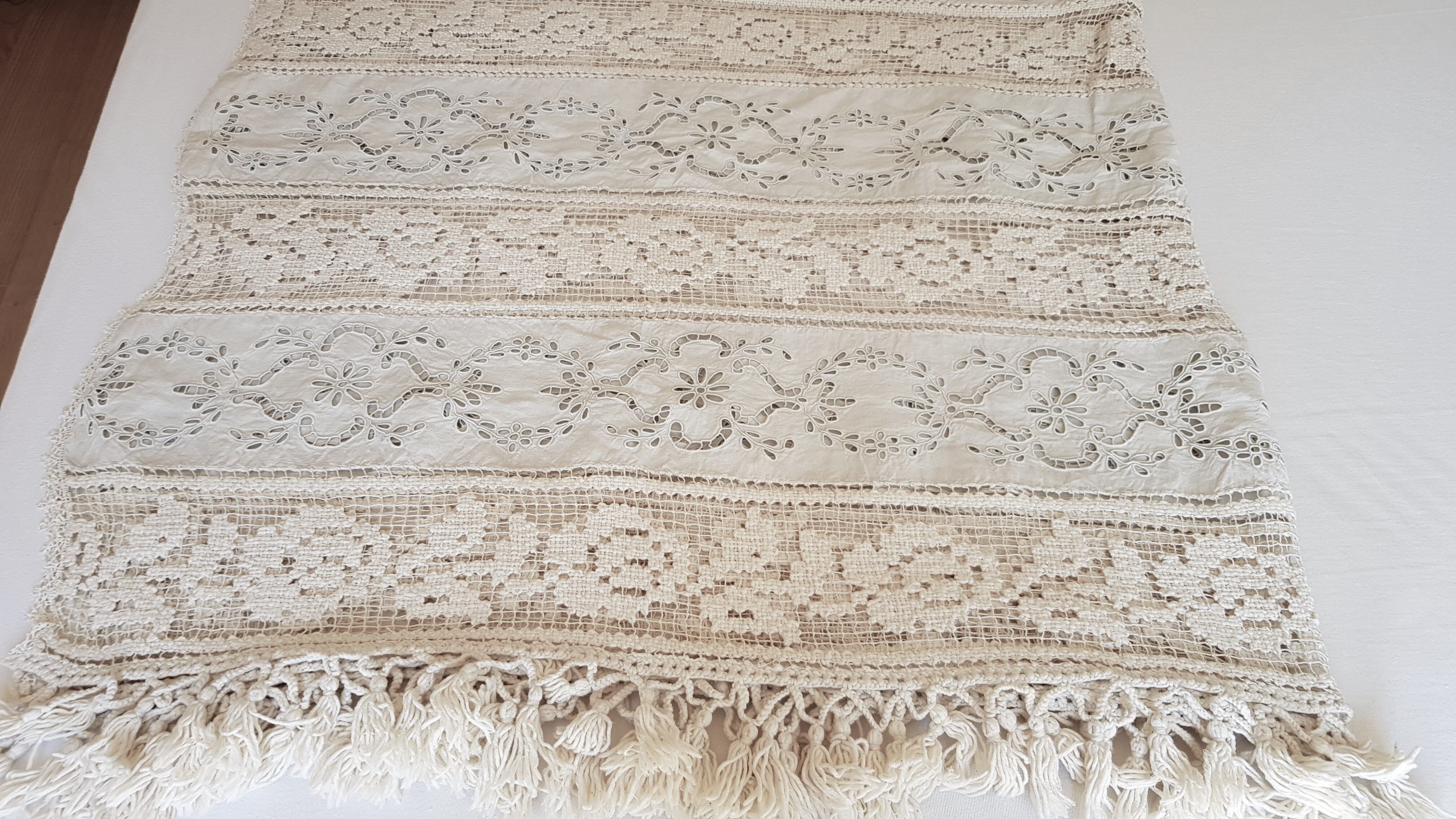 Old embroidery and crochet bedspread