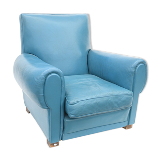 Club armchair in blue leather