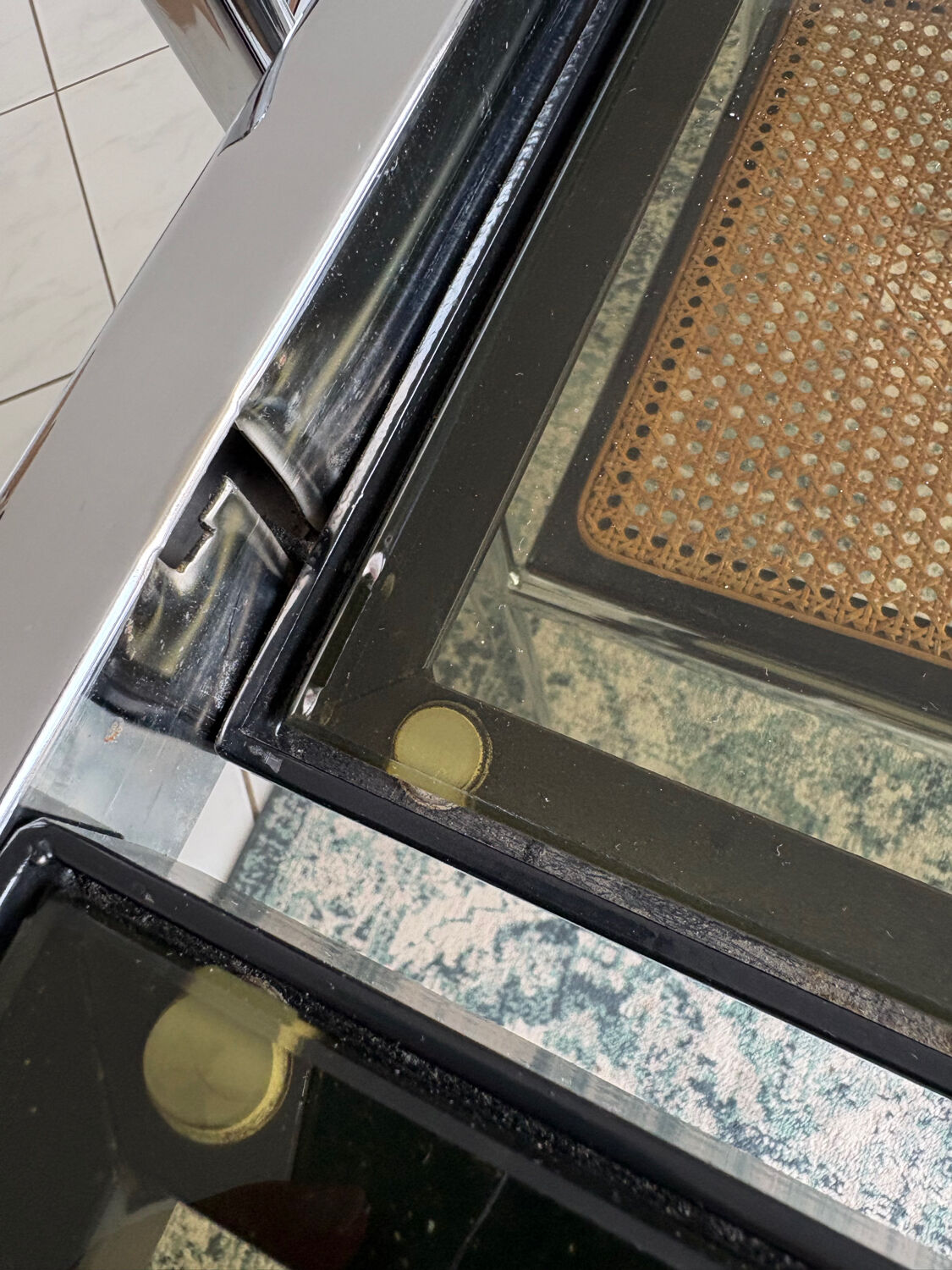 Vintage dining set – smoked glass & chrome – 5 chairs – year