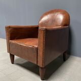 Leather art deco club chair from france, early 1900