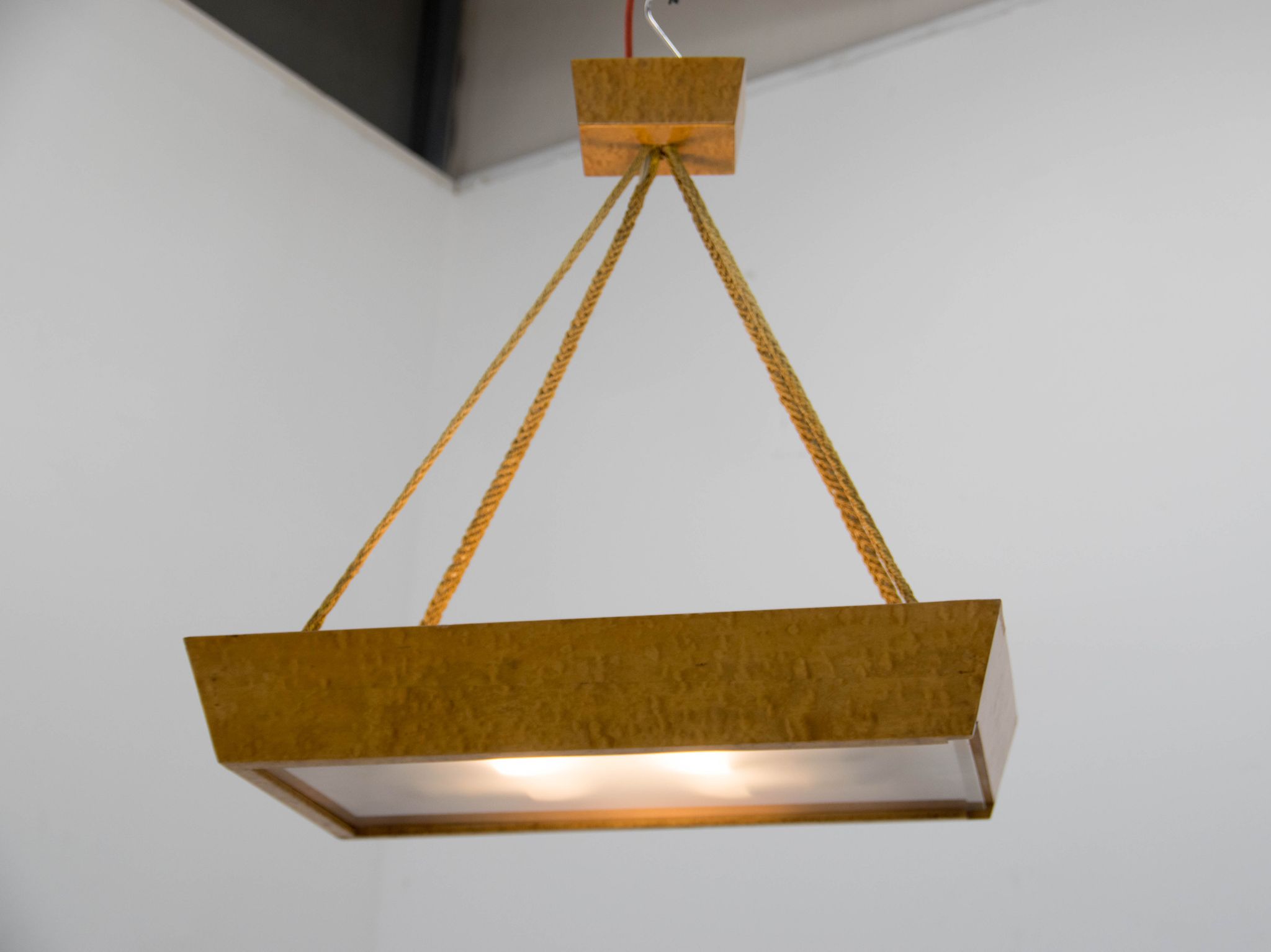 Mid-Century Wood and Glass Chandelier by Krasna Jizba, 1950s