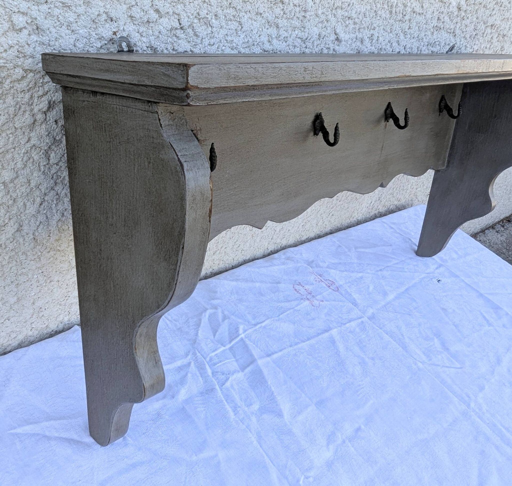 Vintage Wall Shelf Coat Rack Solid Oak Shabby Chic Finish