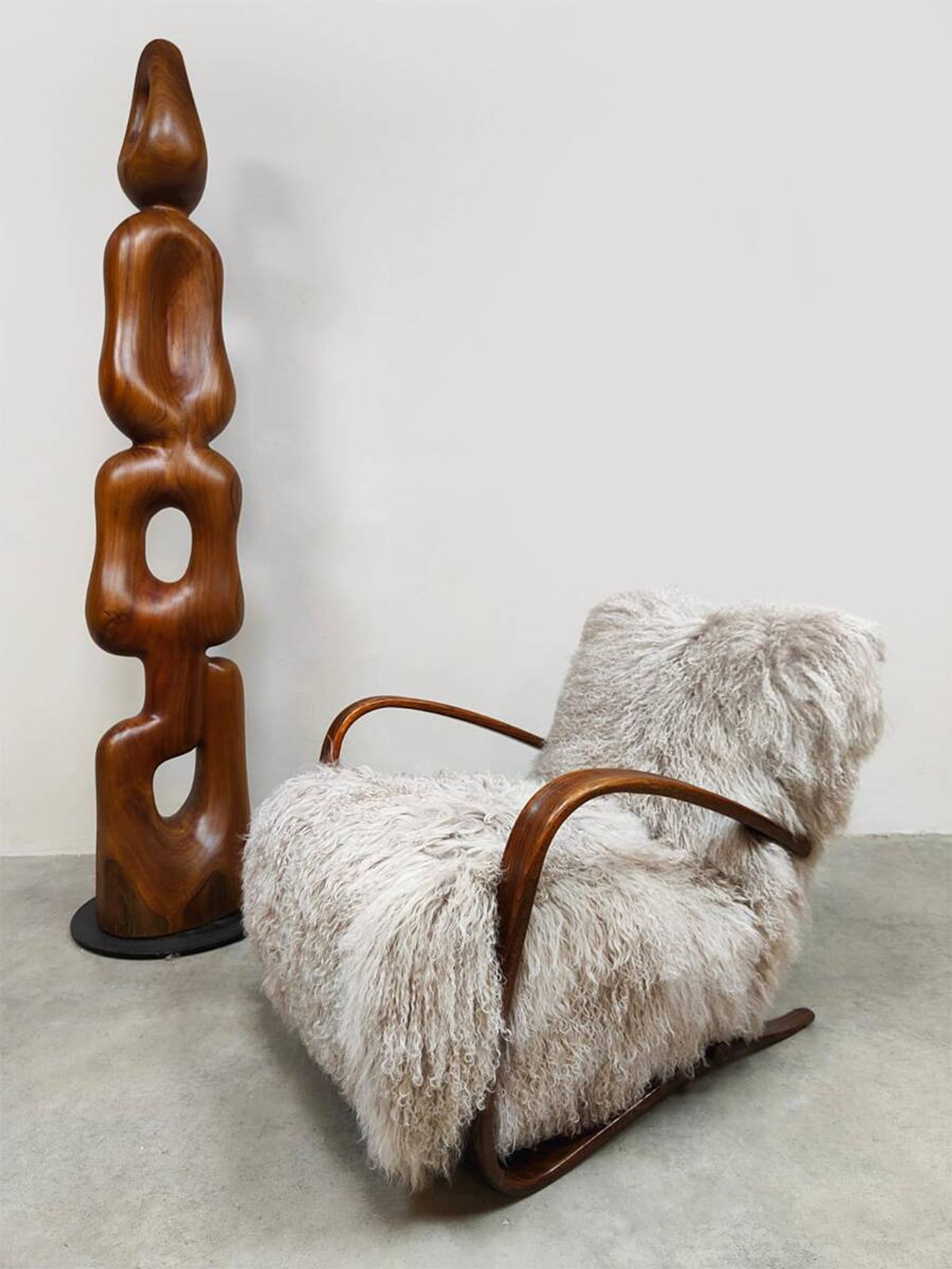 Jindrich Halabala vintage Tibetan sheepskin armchair H-269