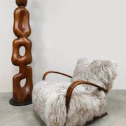 Jindrich Halabala vintage Tibetan sheepskin armchair H-269
