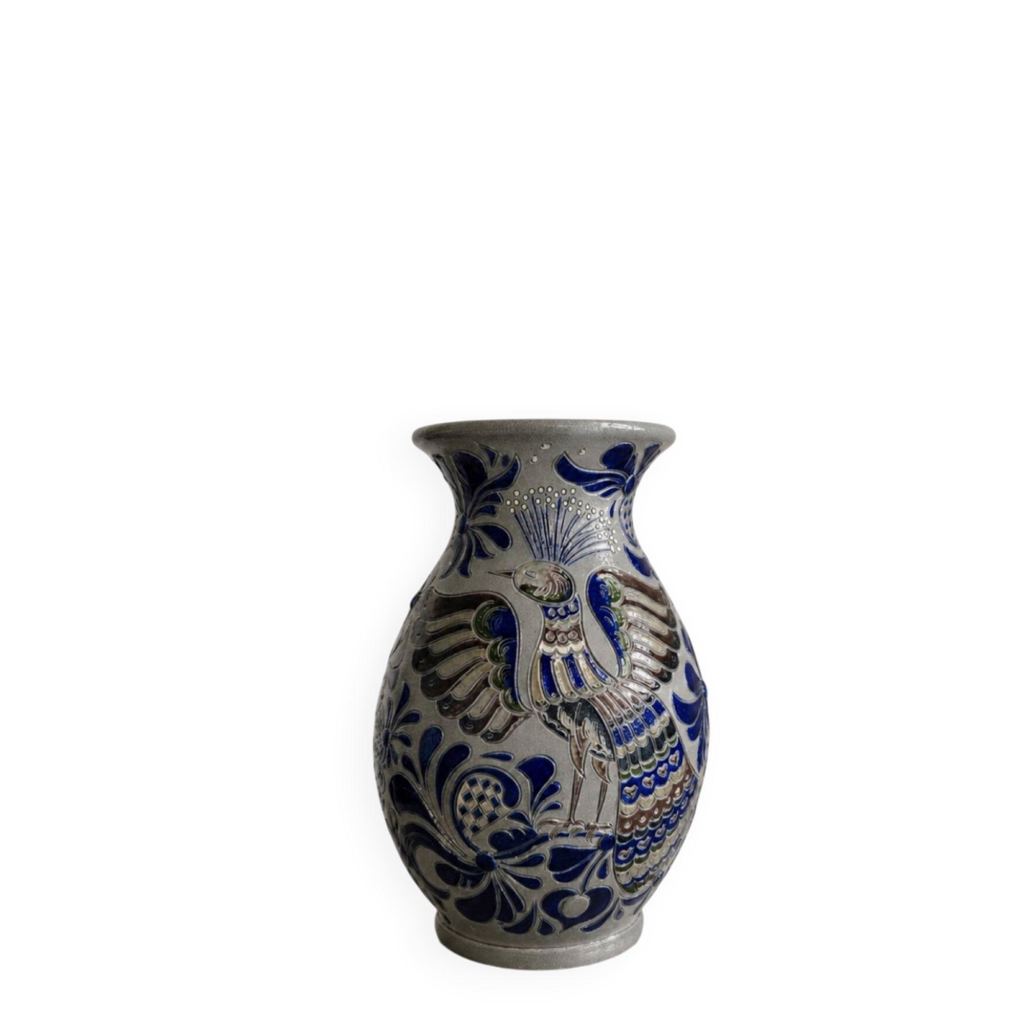 Vase en grès émaillé décor paon – Fait main – Fodor Schütte
