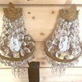 Pair of wall lights with crystal and brass tassels Height 36 cm