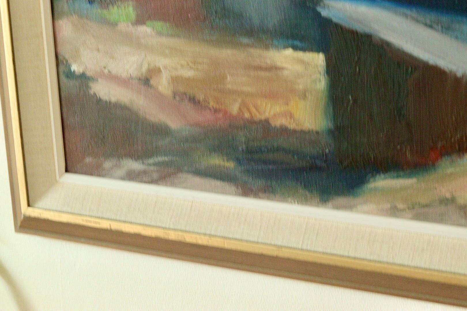 Oil on Swedish canvas "Landscape with Buildings", Valdemar Öberg