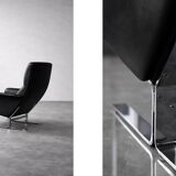 Vintage Mid-Century Modern Danish Black Leather Lounge Chair by Georg Thams