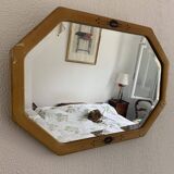 Miroir octogonal biseauté Art Déco en bois et stuc, 1930