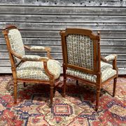 Pair of armchairs in natural wood louis xvi style xix century