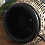Wooden and rattan lamp base