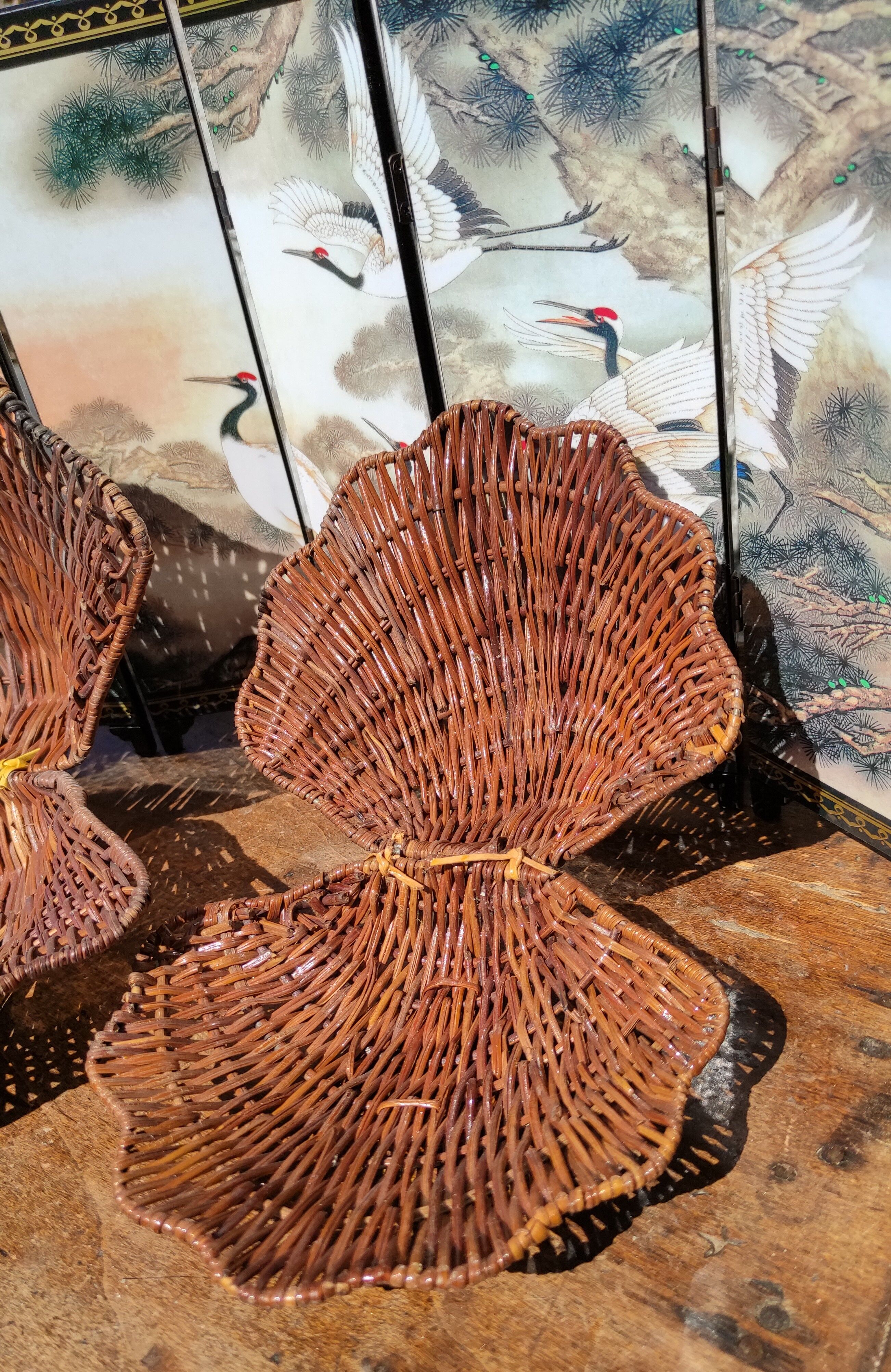 Vintage box in woven wicker shell shape