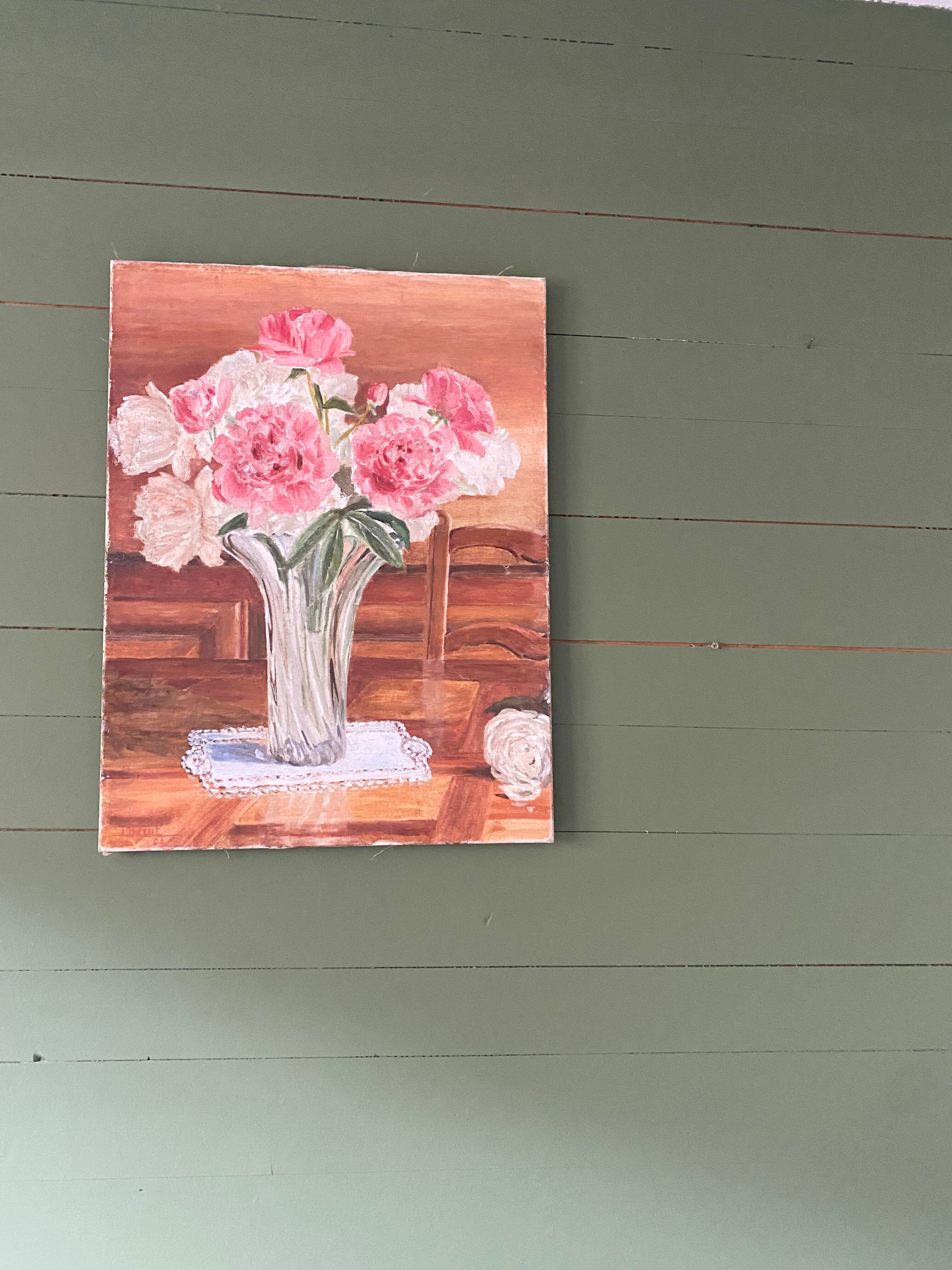 Old painting, still life bouquet oil on canvas
