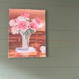 Old painting, still life bouquet oil on canvas