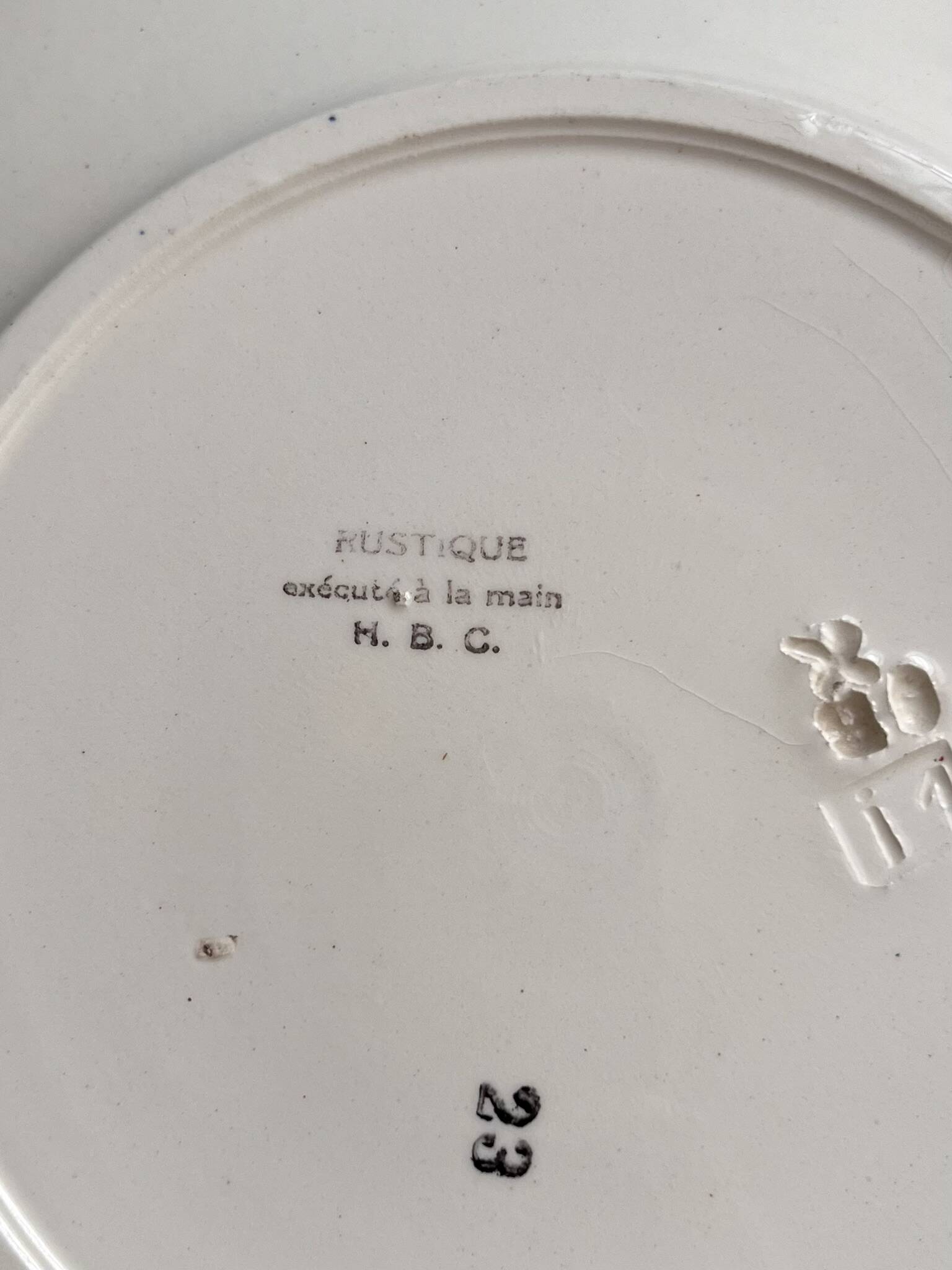 Vintage iron earthenware dessert service - floral model - Rustic HBC Choisy le Roi