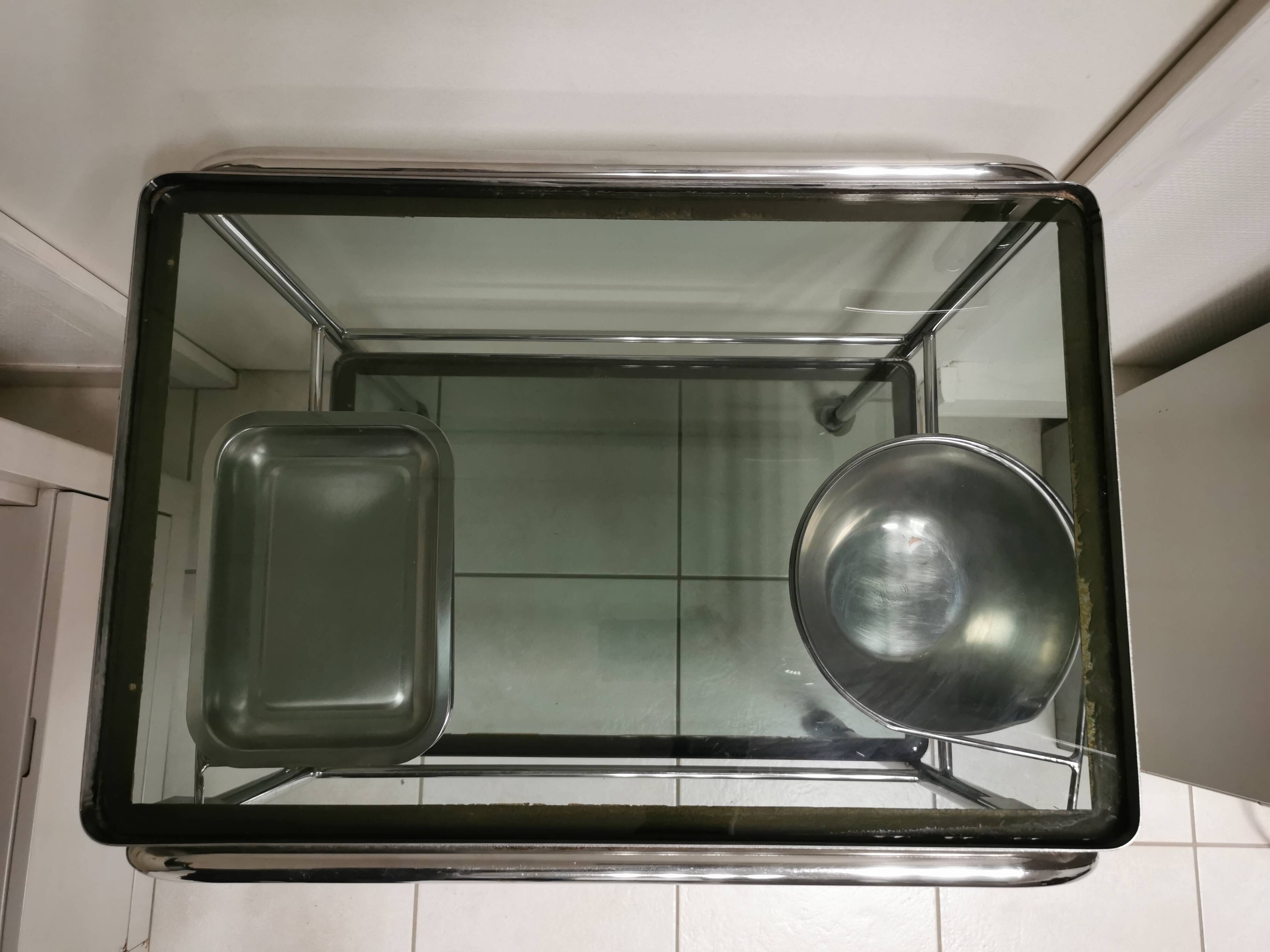 Desserte Médicale , Inox et verre fumé , Table de médecin design vintage 70's