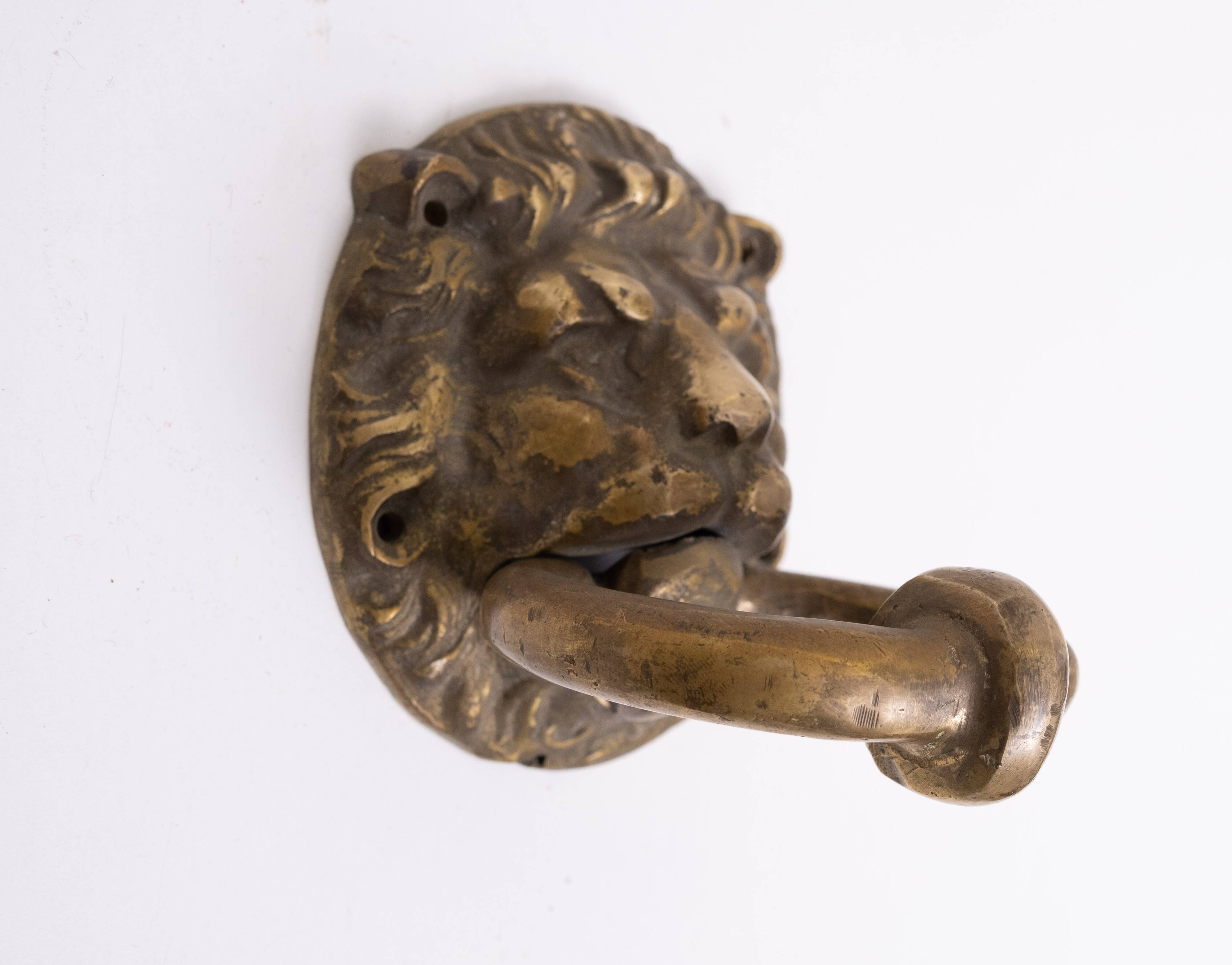Gilded Bronze Lions head Door Knocker . Early 20th Century Hollan
