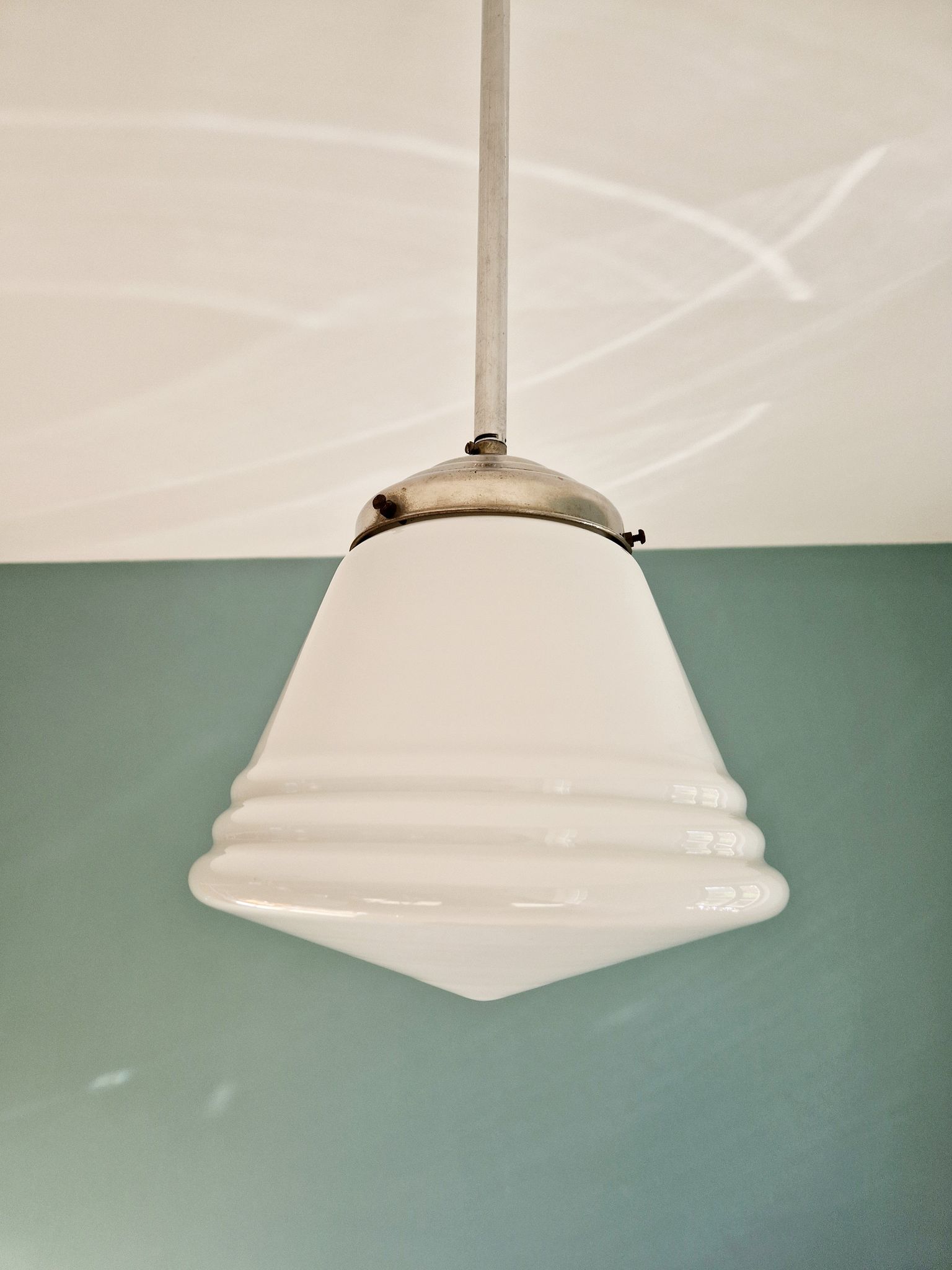 Art Deco pendant lamp in conical white opaline, 1920s-30s