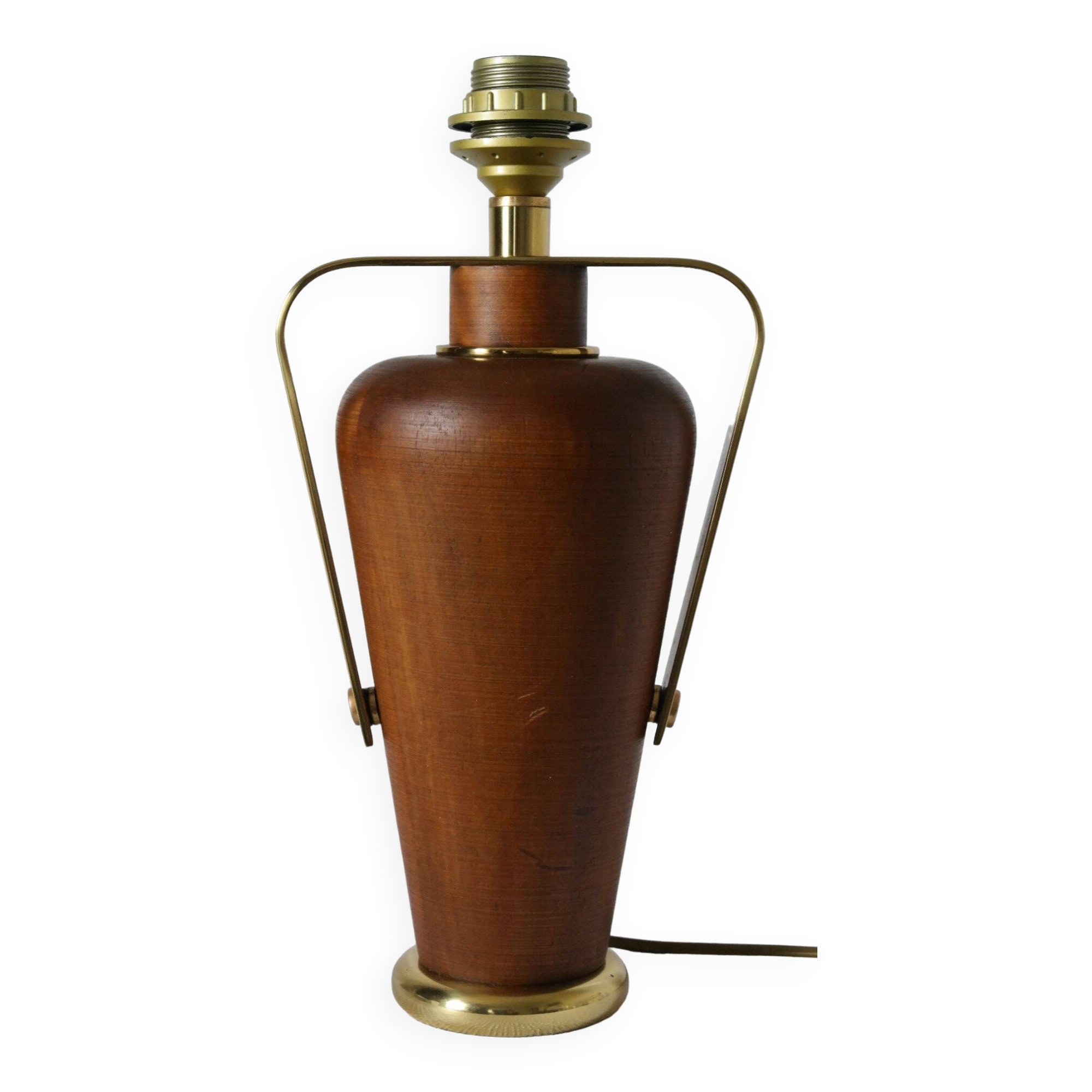 Vintage lamp base Maison le Dauphin in mahogany and brass.