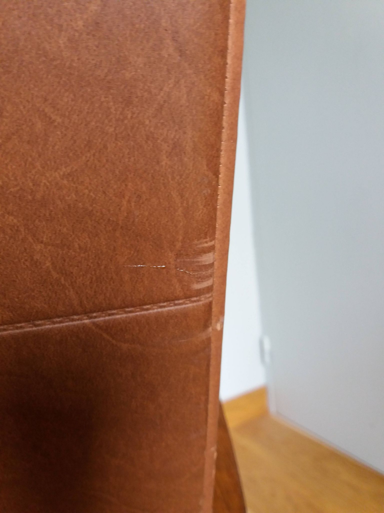 Scandinavian armchair in brown leatherette and wood