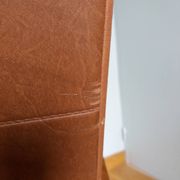 Scandinavian armchair in brown leatherette and wood