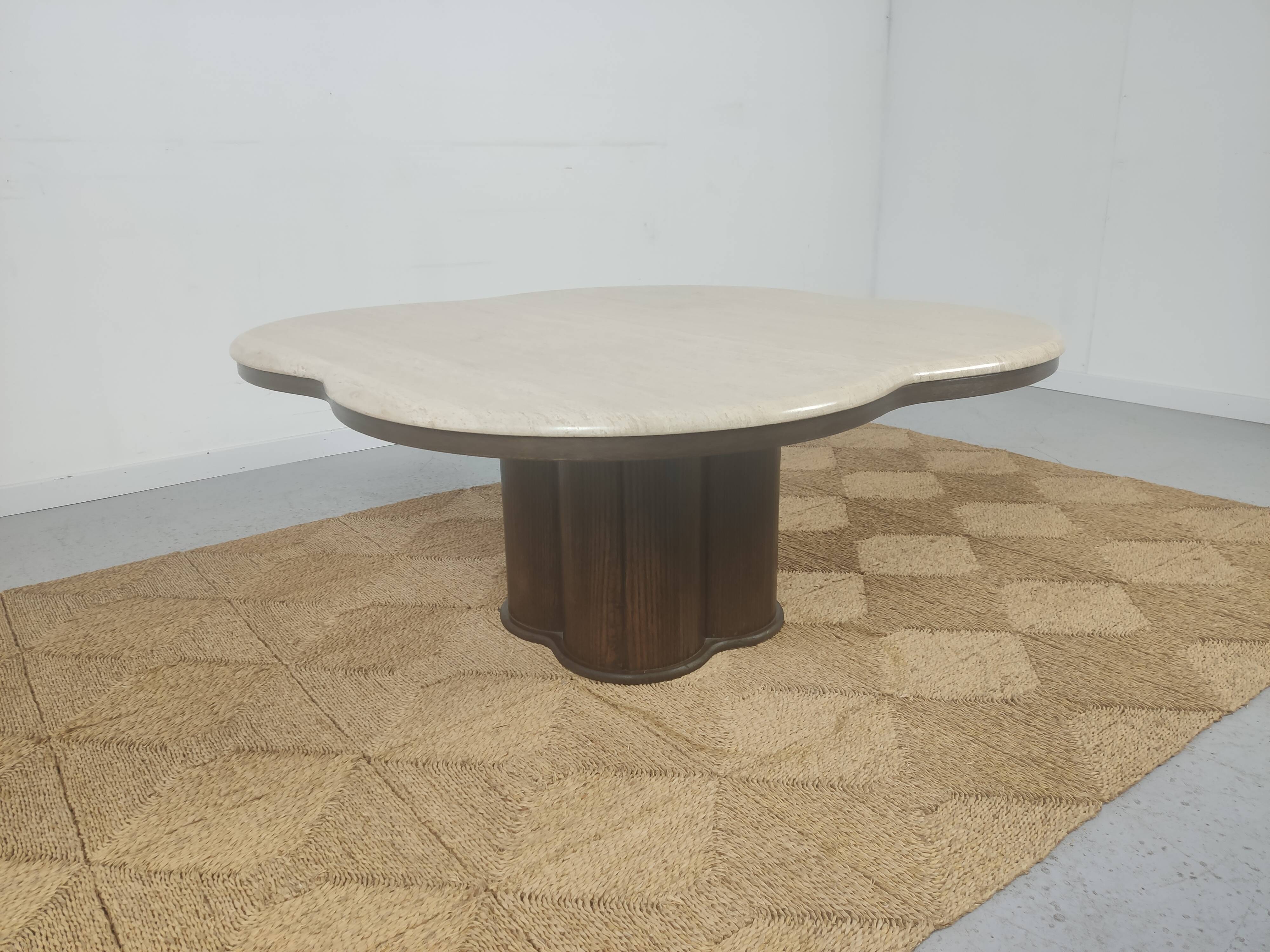 Coffee table in travertine and wood 80s