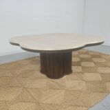 Coffee table in travertine and wood 80s