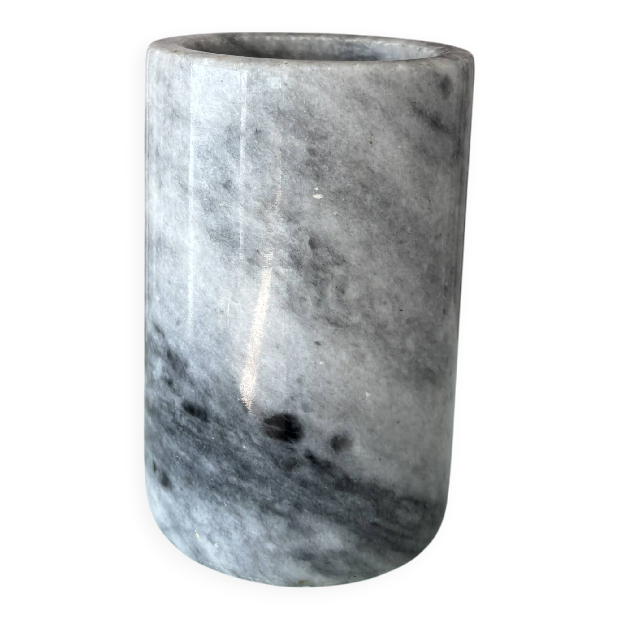 Vintage cylindrical vase in grey marble / natural stone