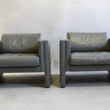 Pair of Walter Knoll gray leather armchairs design Jürgen Lange