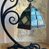 Antique Arts & Crafts Lamp cf. Tiffany Wrought iron and stained glass