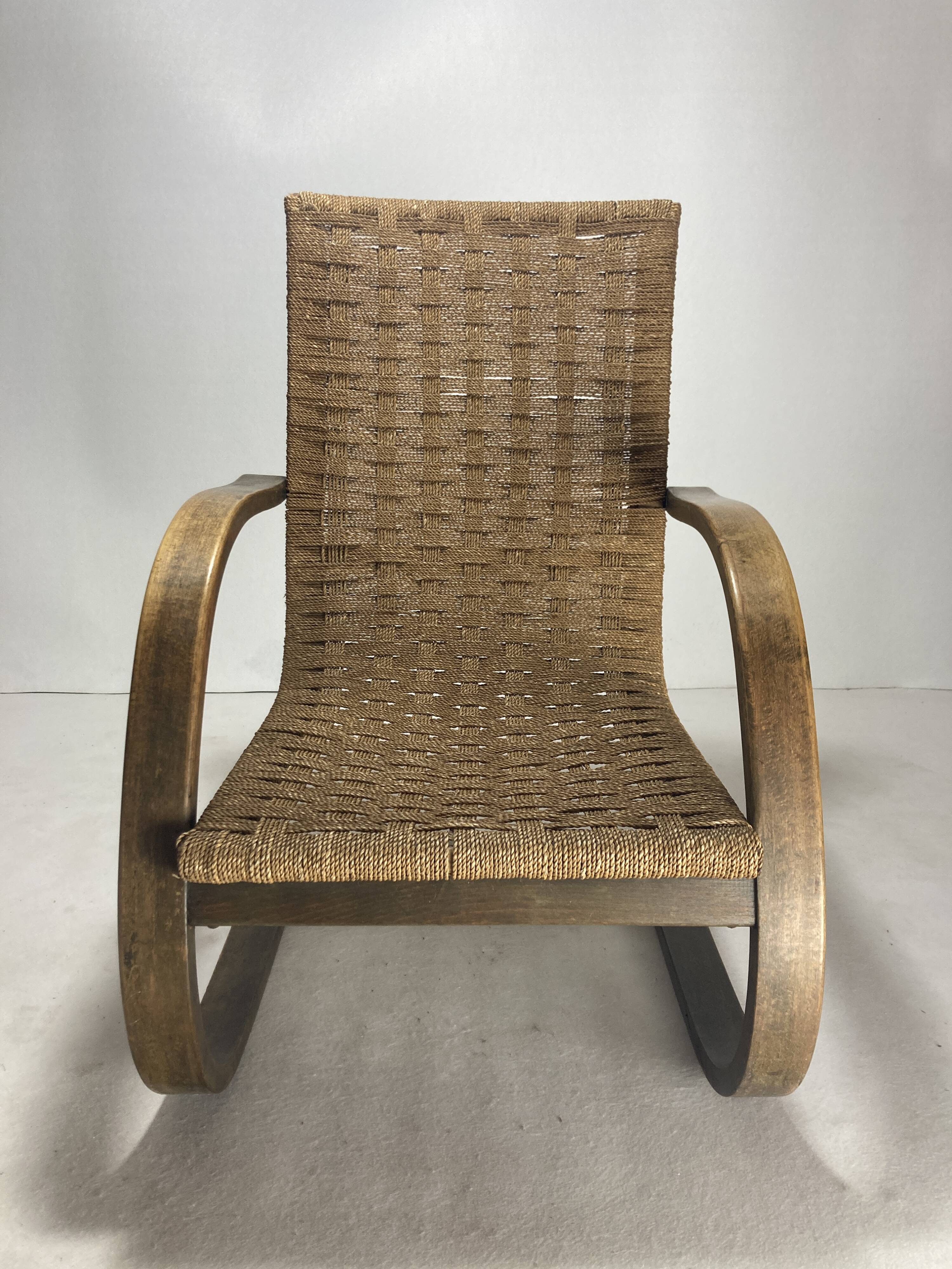 Cantilever wicker cord chair, 1930s