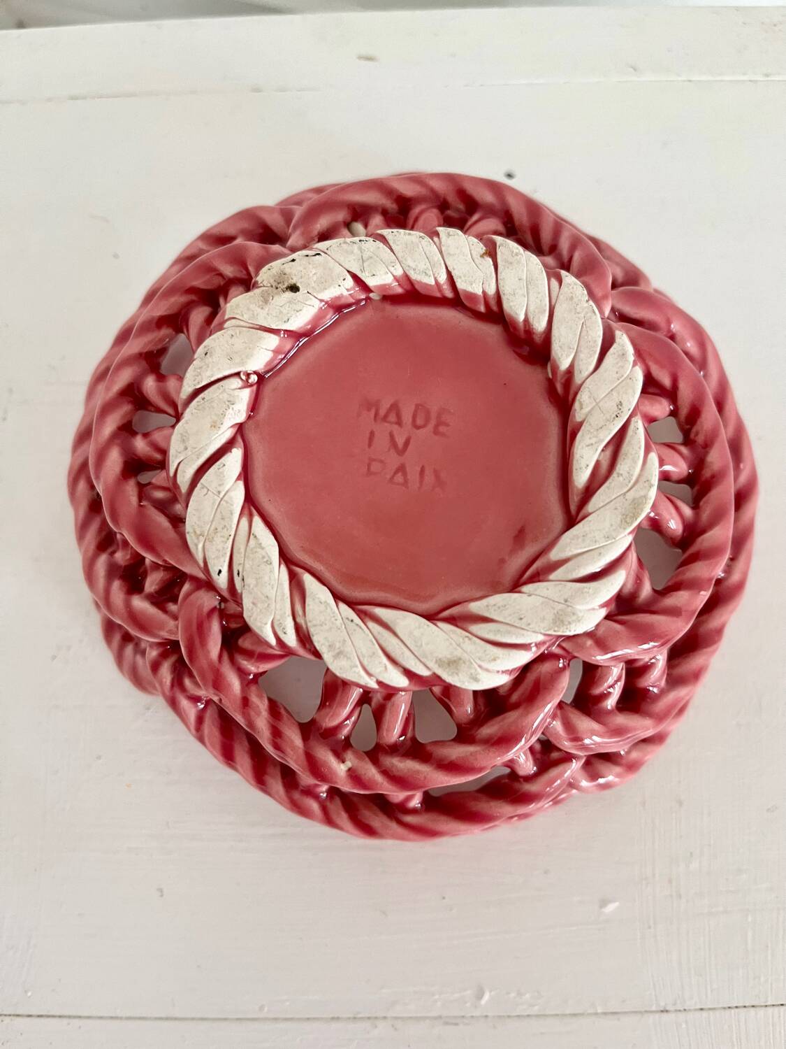 Pink woven ceramic bowl