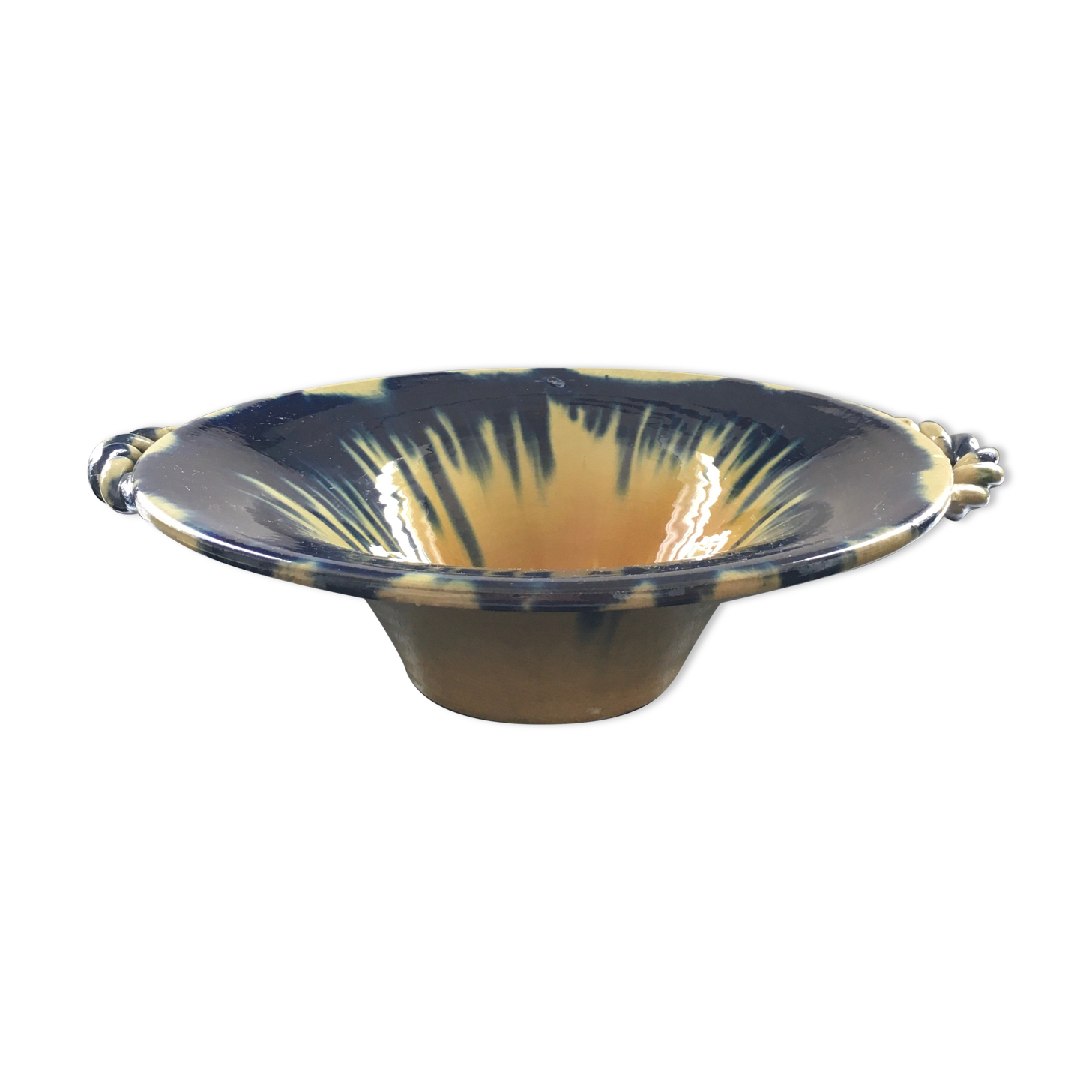Yellow and blue flamed Vallauris cup