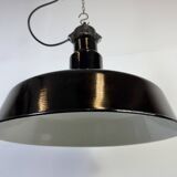 Large Industrial Black Enamel Factory Lamp with Cast Iron Top, 1950s