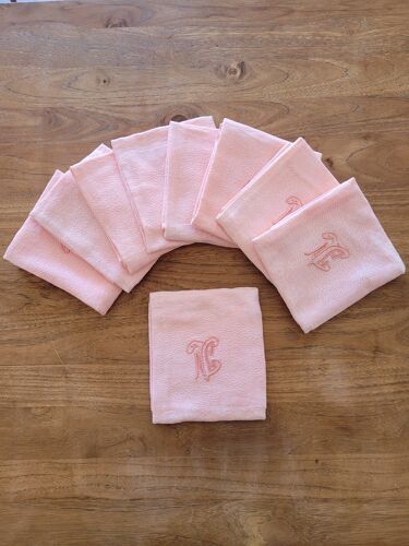 9 serviettes art déco roses monogrammées NC