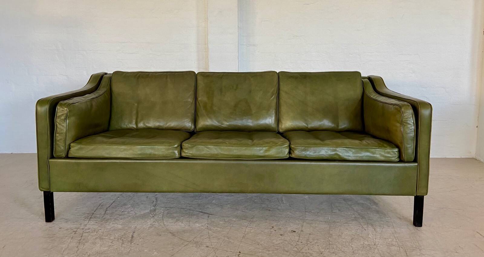 Canapé vintage danois Mogens Hansen en cuir vert olive des années 60