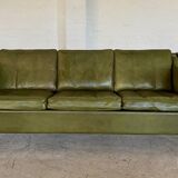Canapé vintage danois Mogens Hansen en cuir vert olive des années 60