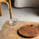 Average circular teak monoxyle chopping board with handle 26 x 18.