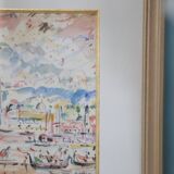 Painting View of Venice, pencil, watercolor and pastels, signed by Bernard Mangez