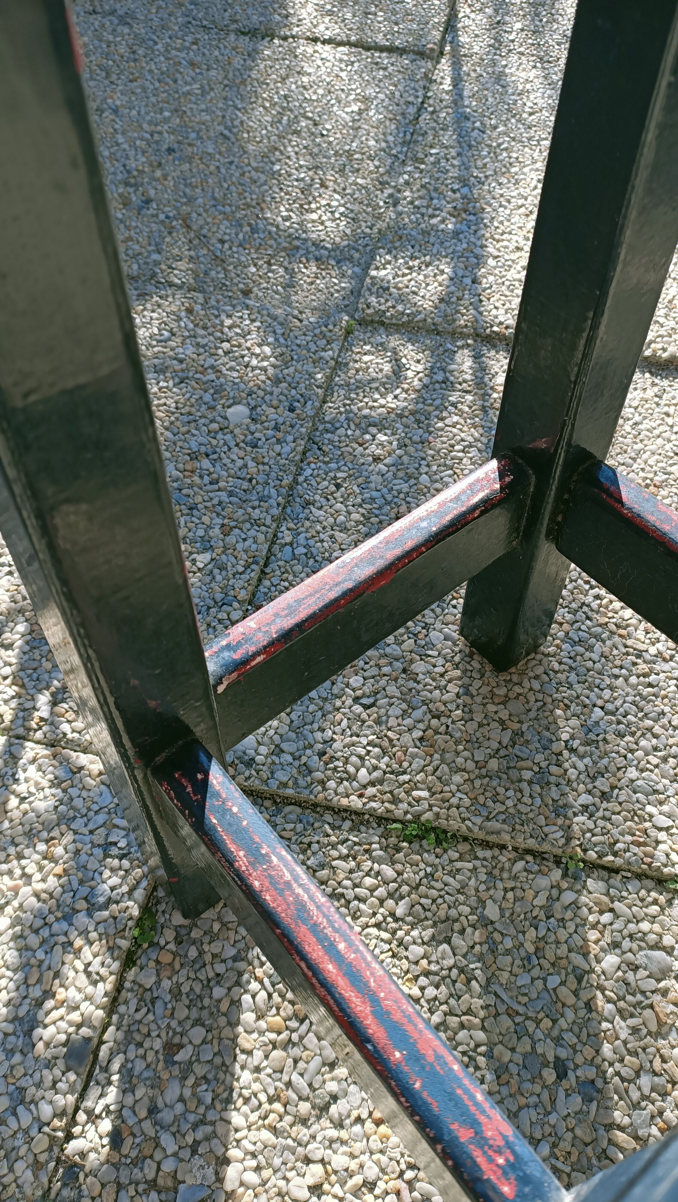 High patinated wooden stool