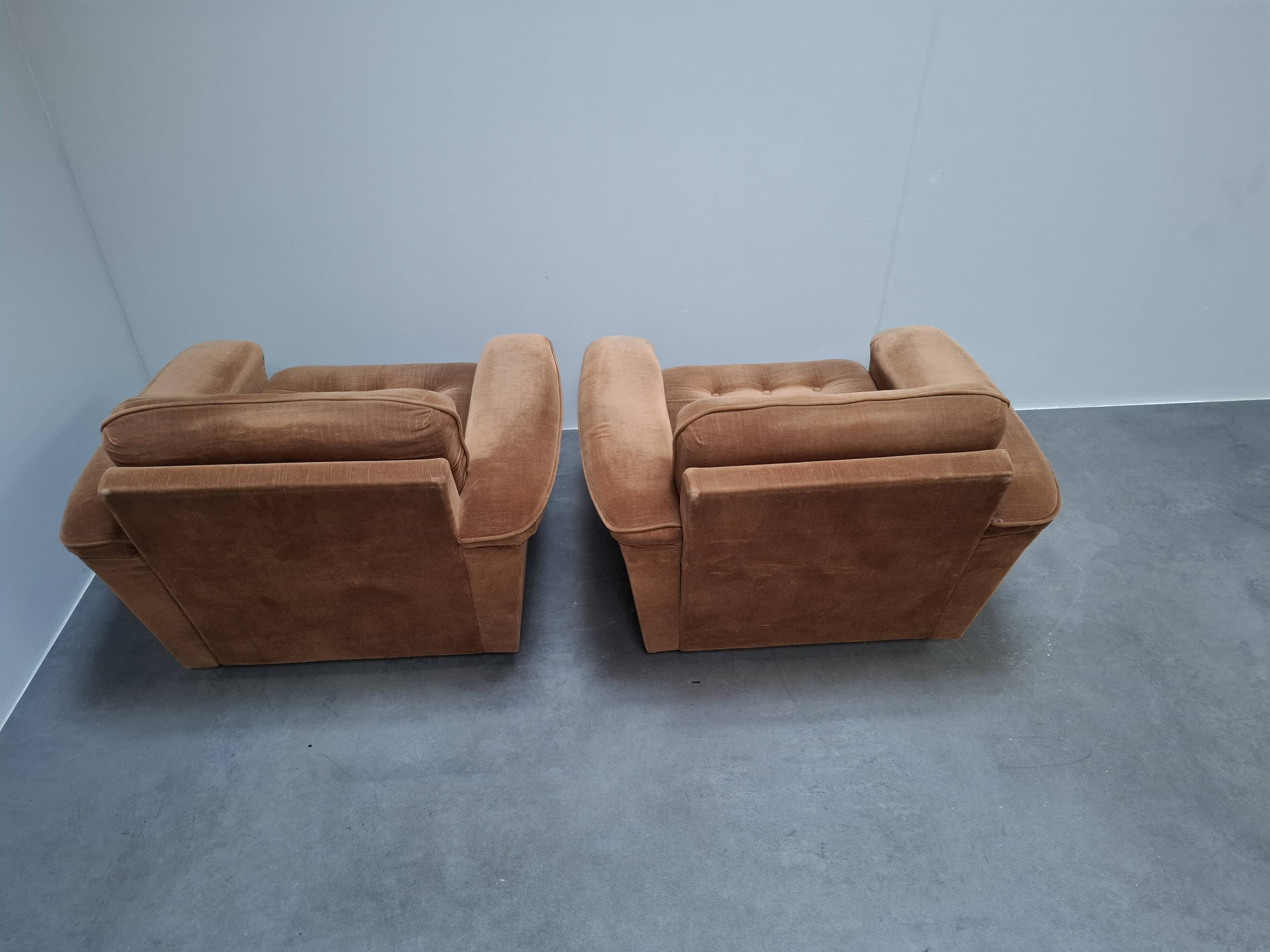 Pair of Mid-Century Modern Czech Lounge Armchairs with Rolling Casters