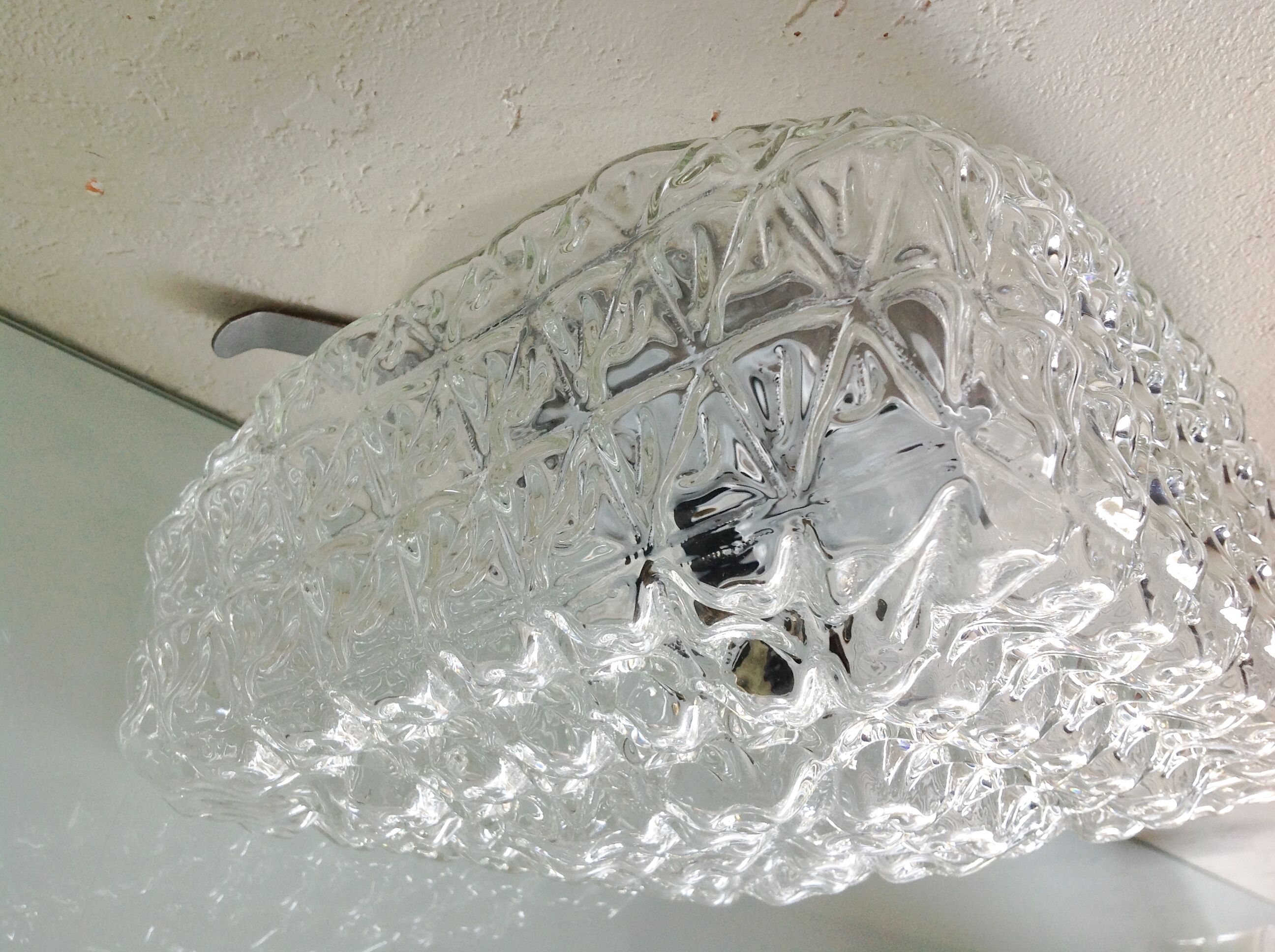 Vintage 60-70s structured glass square ceiling light