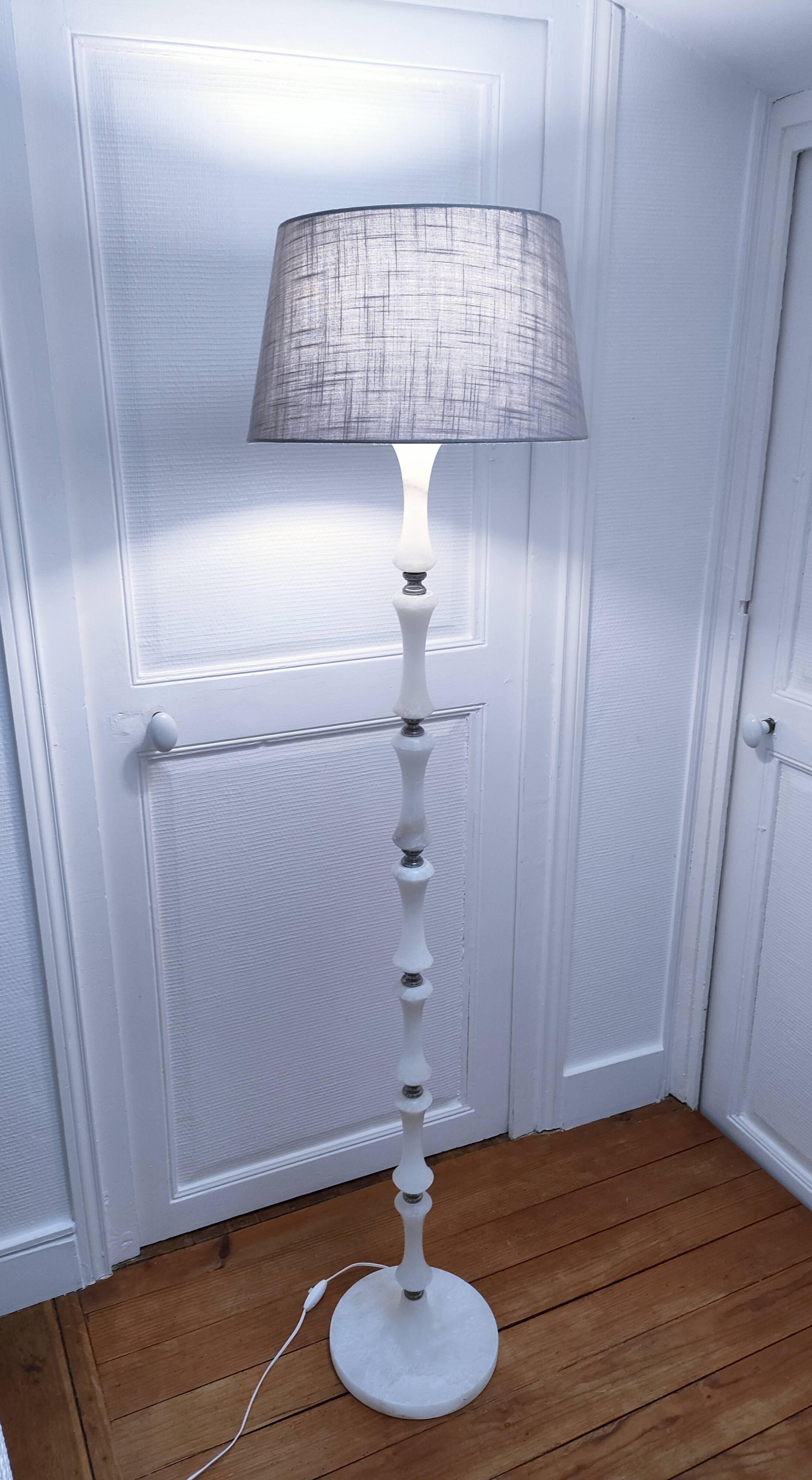 Solid alabaster floor lamp with metal trim from the 70s