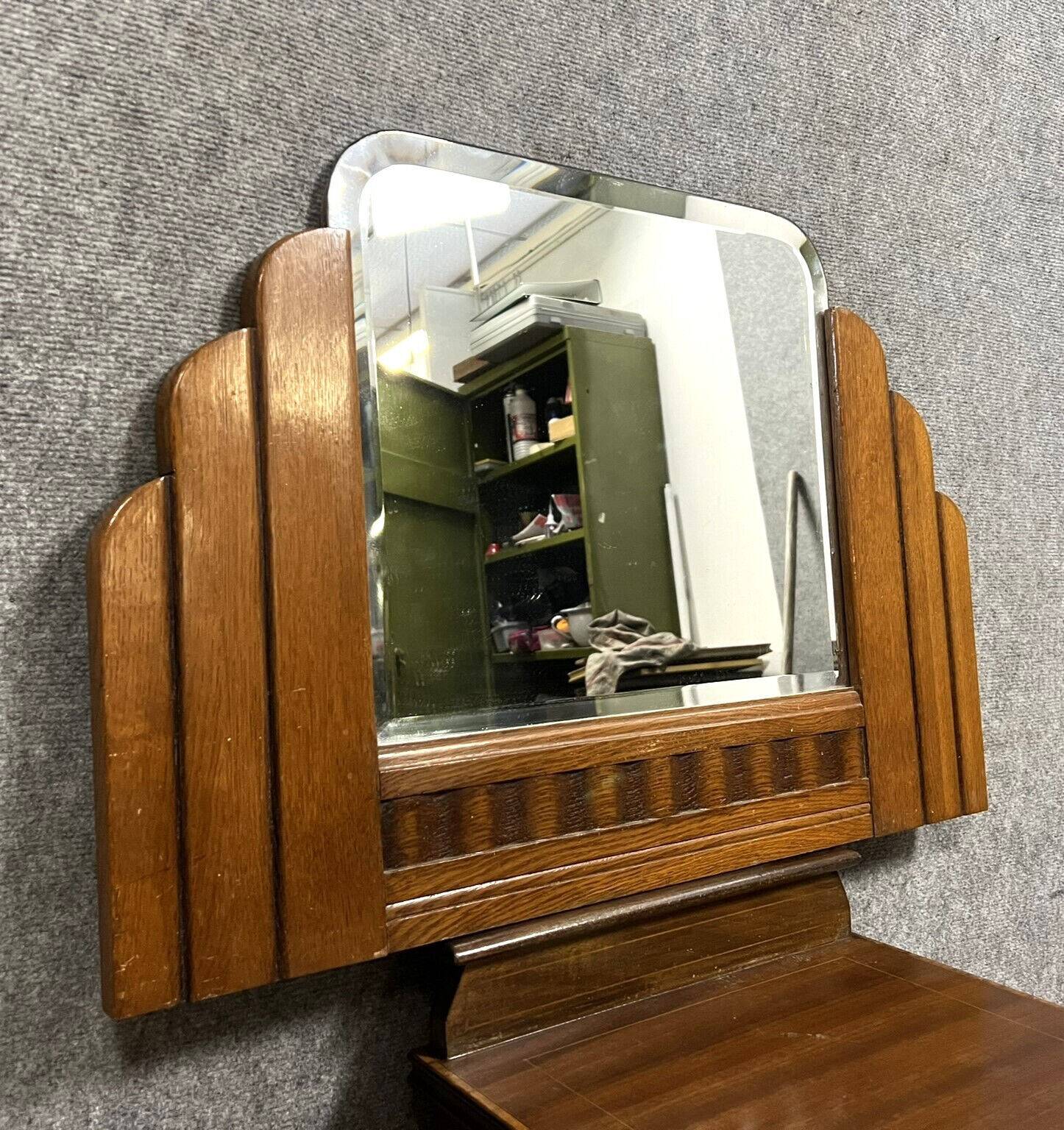 Art Deco period fan mirror in blond oak / circa 1940